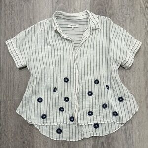 Madewell Embroidered Hilltop Shirt striped short sleeve button  blouse floral